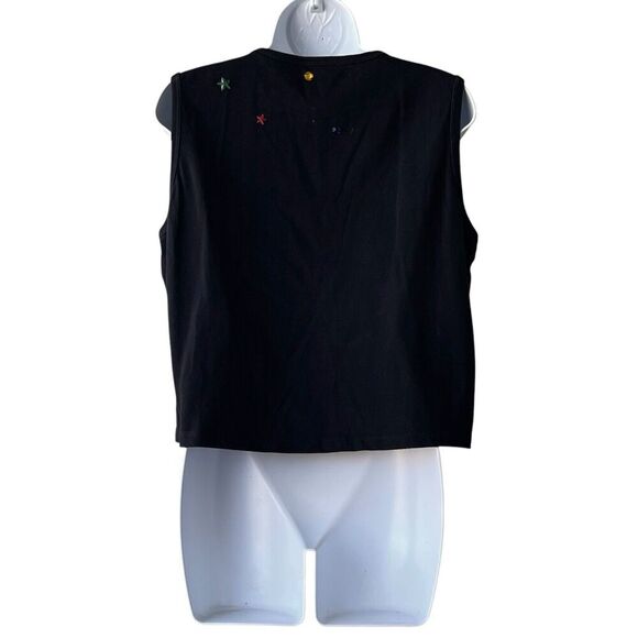 Michael Simon Knit Tank Top Size Large Black Holiday Studs Ribbon Christmas Tree - Picture 2 of 3